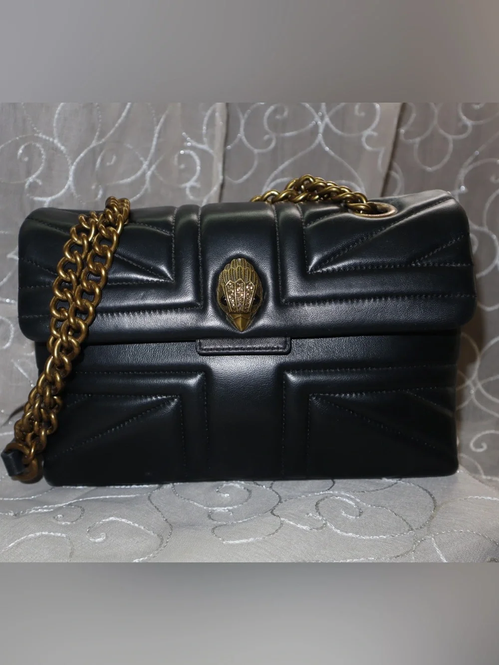 Kurt Geiger Black Quilted Shoulder Bag with Gold Hardware